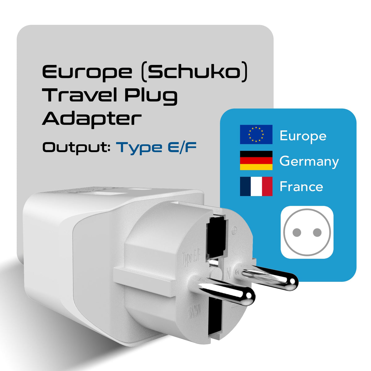 Europe (Schuko) Travel Adapter - Type E/F - USB A + USB C (CTU-9)