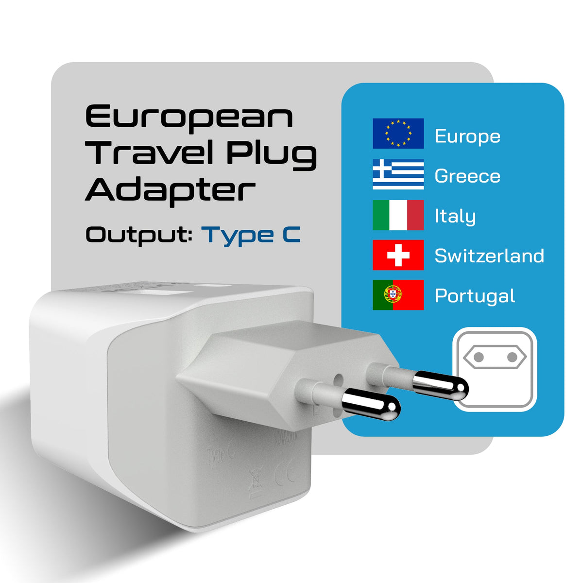 European Travel Adapter - Type C - USB A + USB C (CTU-9C)