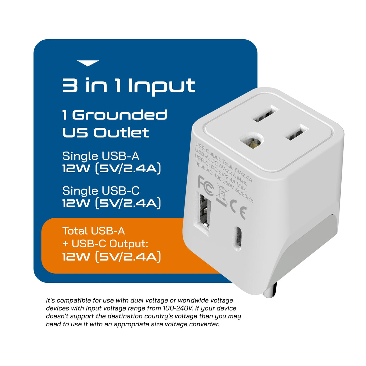 Thailand Travel Adapter - Type O - USB-A + USB-C (CTU-18)