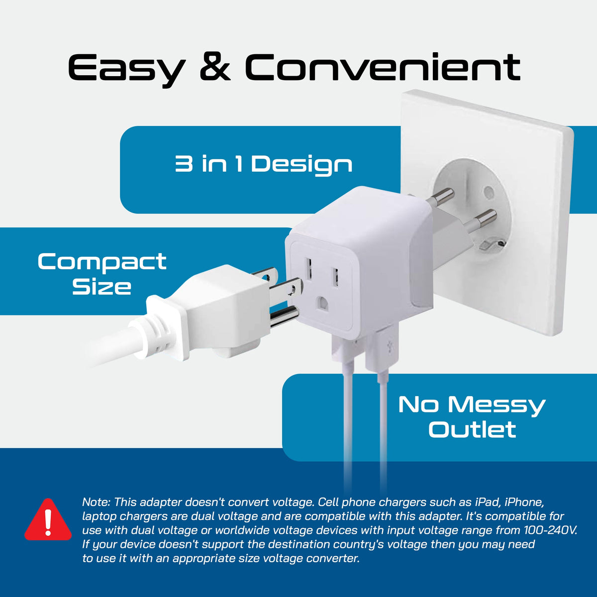 European Travel Adapter - Type C - USB A + USB C (CTU-9C)