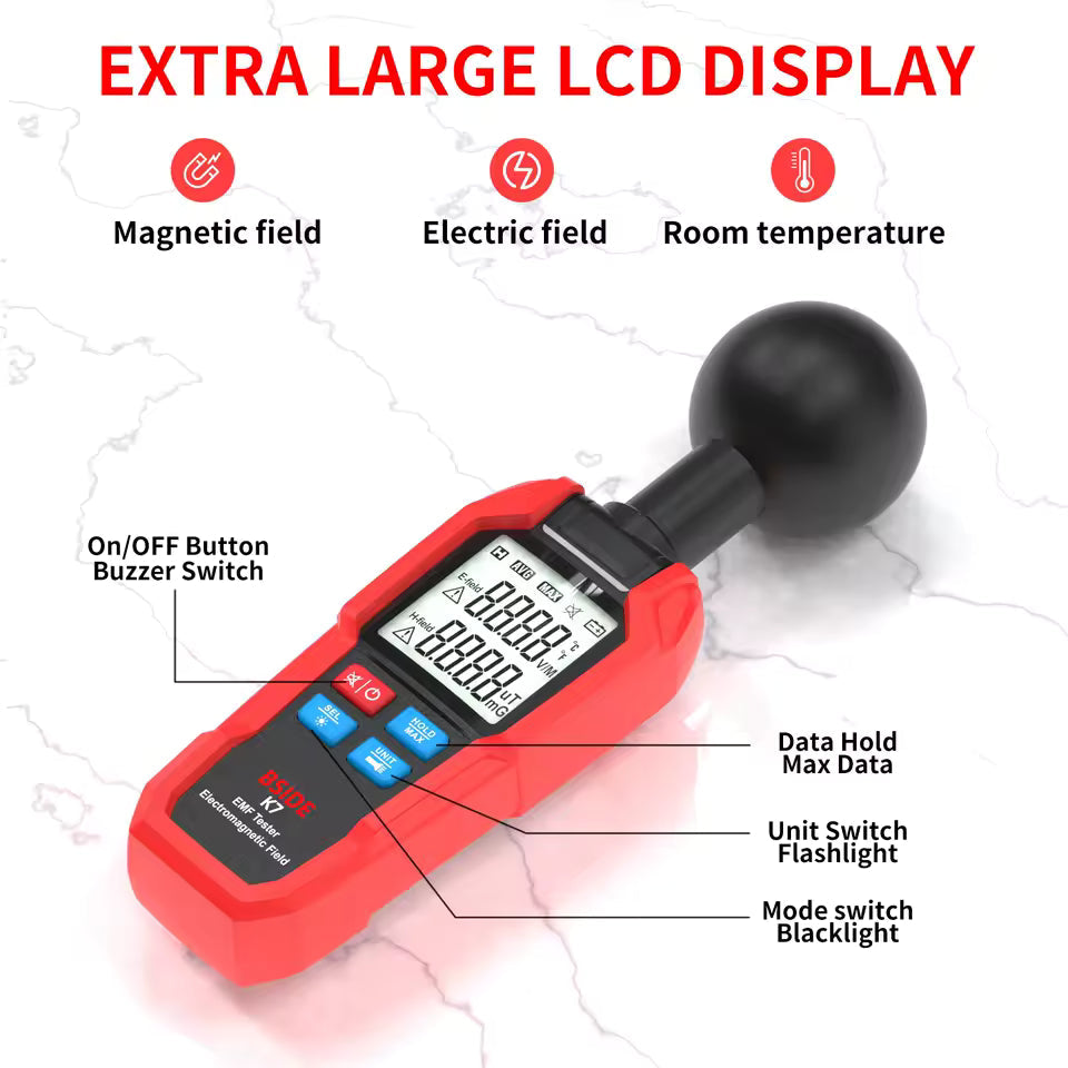 BSIDE K7 Professional EMF Meter – Handheld Electromagnetic & Magnetic Field Radiation Detector