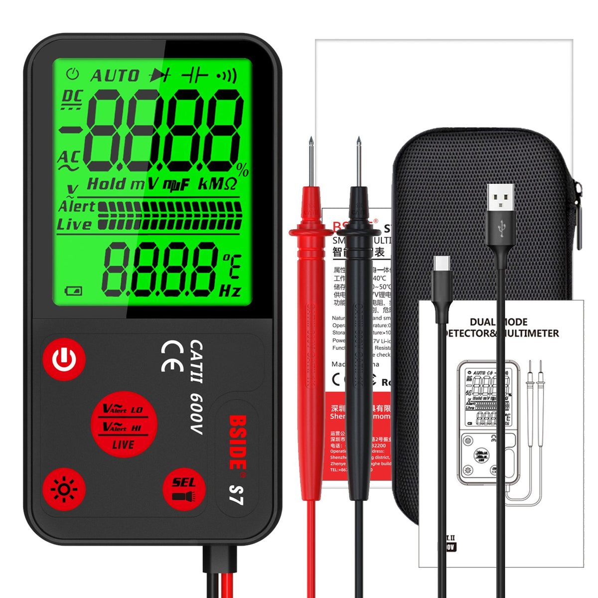 BSIDE S7 Smart USB Digital Multimeter True RMS Auto Range Voltage Current Tester