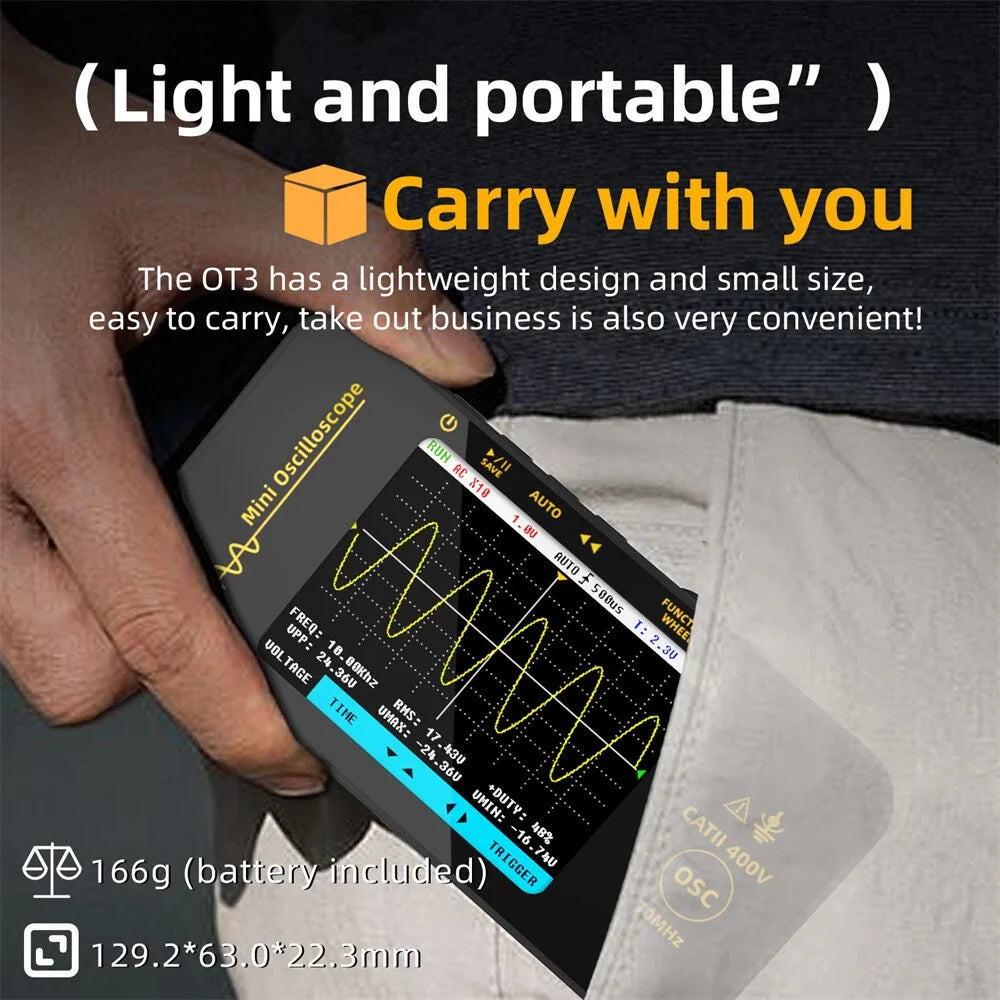 BSIDE OT3 Mini Handheld Oscilloscope 10MHz 48MSa/s with Probe