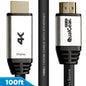 QualGear 4K HDMI 2.0 cable directional connectors labeled Display and Source, 100 ft, CL3 rated