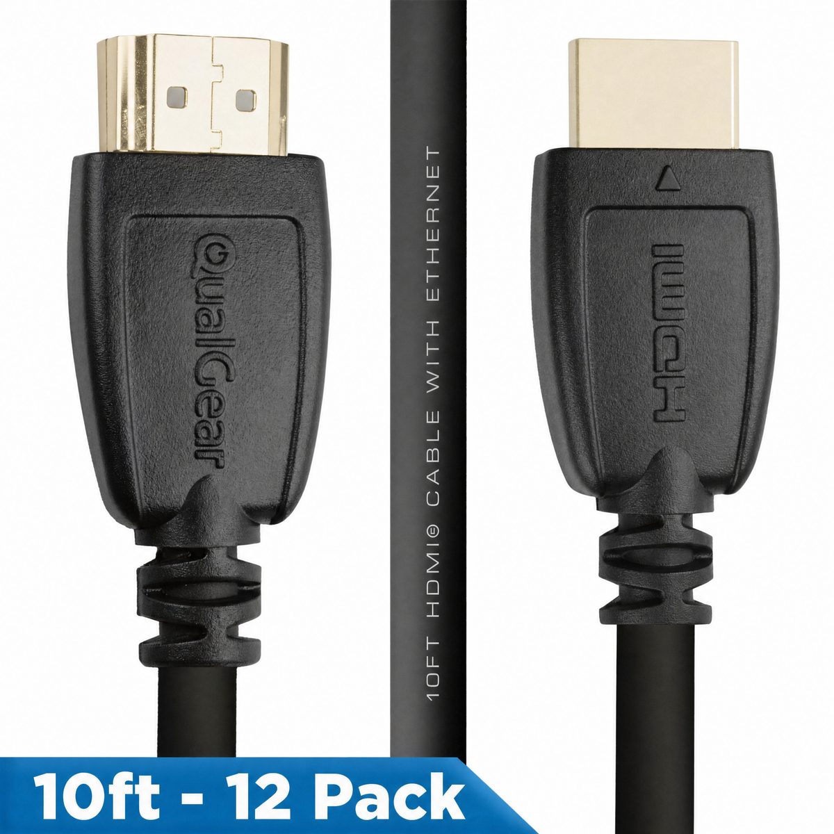 QualGear high speed HDMI 2.0 cable connectors, black, 10 ft, 12-pack