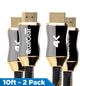 QualGear Premium Certified HDMI 2.0b cable connectors with gold-plated plugs and braided jacket, 10 ft, 2-pack