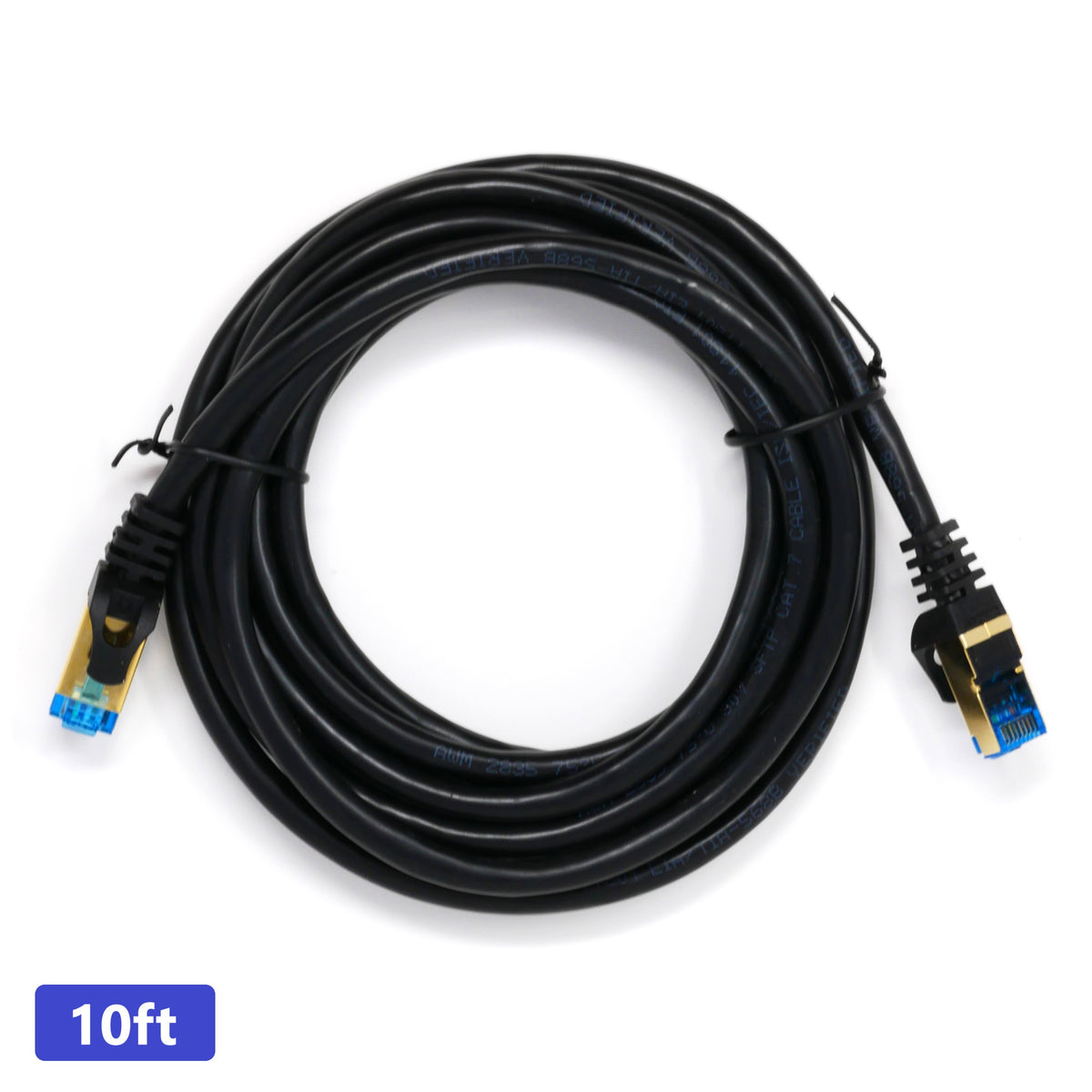 QualGear Cat 7 round Ethernet patch cable coiled, black, 10 ft length option