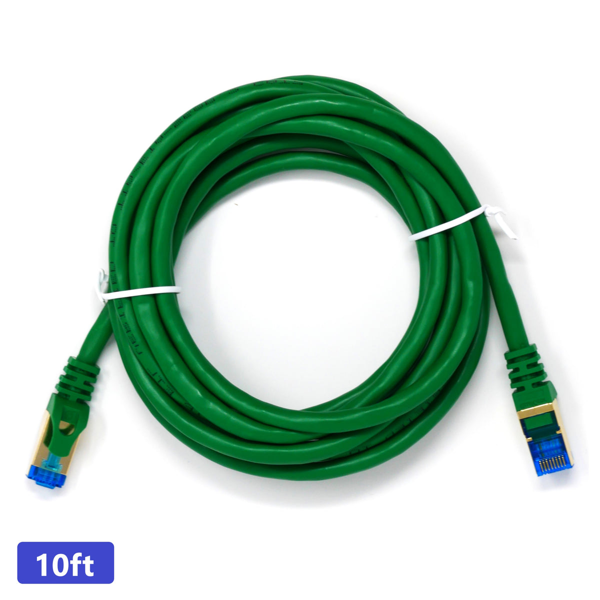 QualGear Cat 7 round Ethernet patch cable coiled, green, 10 ft length option