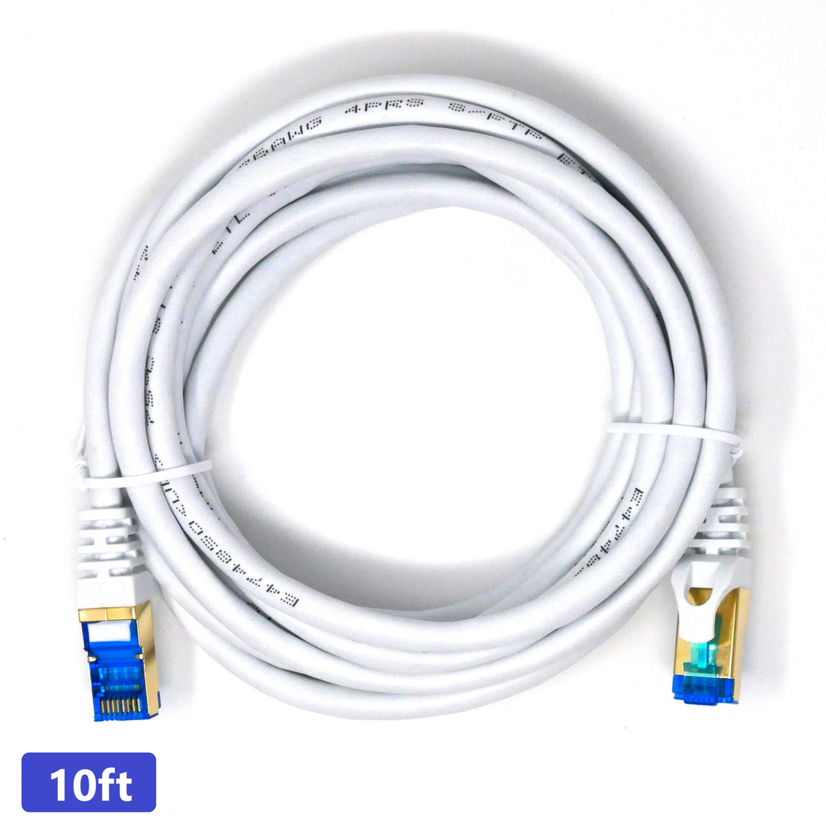 QualGear Cat 7 round Ethernet patch cable coiled, white, 10 ft length option