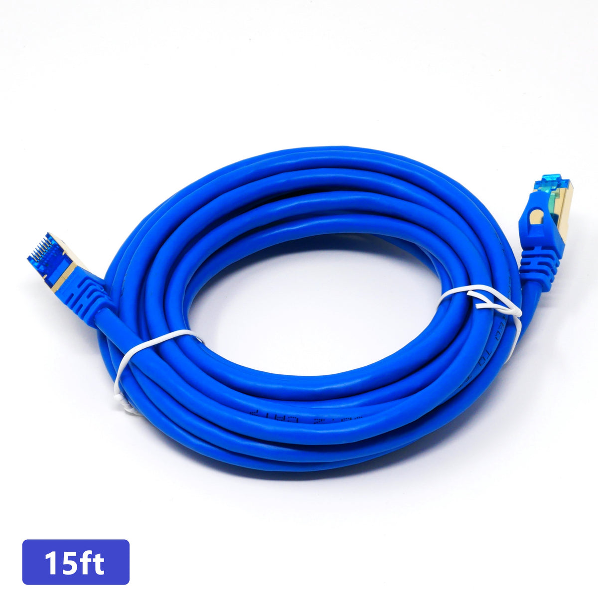 QualGear Cat 7 round Ethernet patch cable coiled, blue, 15 ft length option