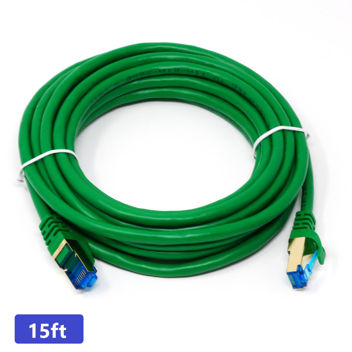 QualGear Cat 7 round Ethernet patch cable coiled, green, 15 ft length option