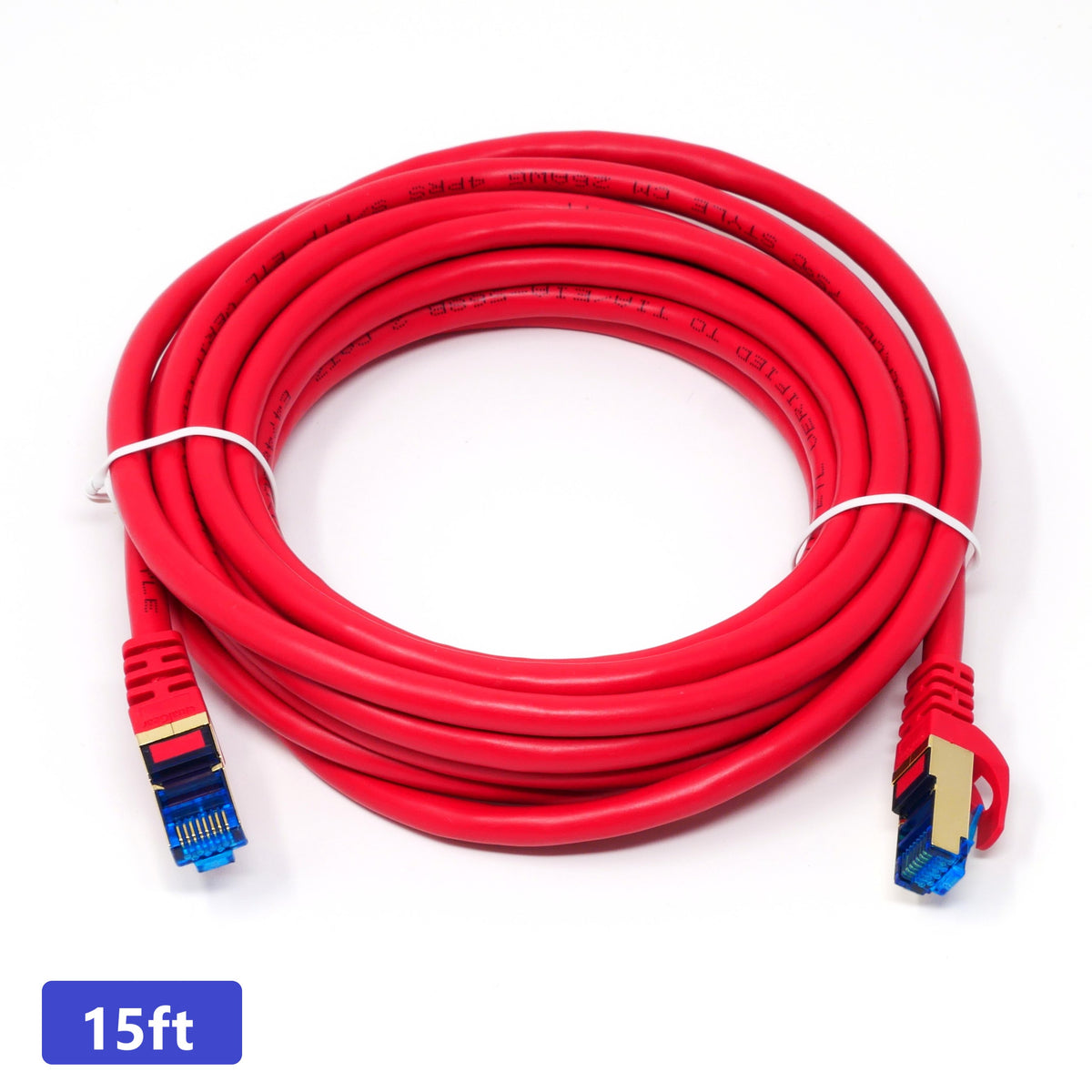 QualGear Cat 7 round Ethernet patch cable coiled, red, 15 ft length option