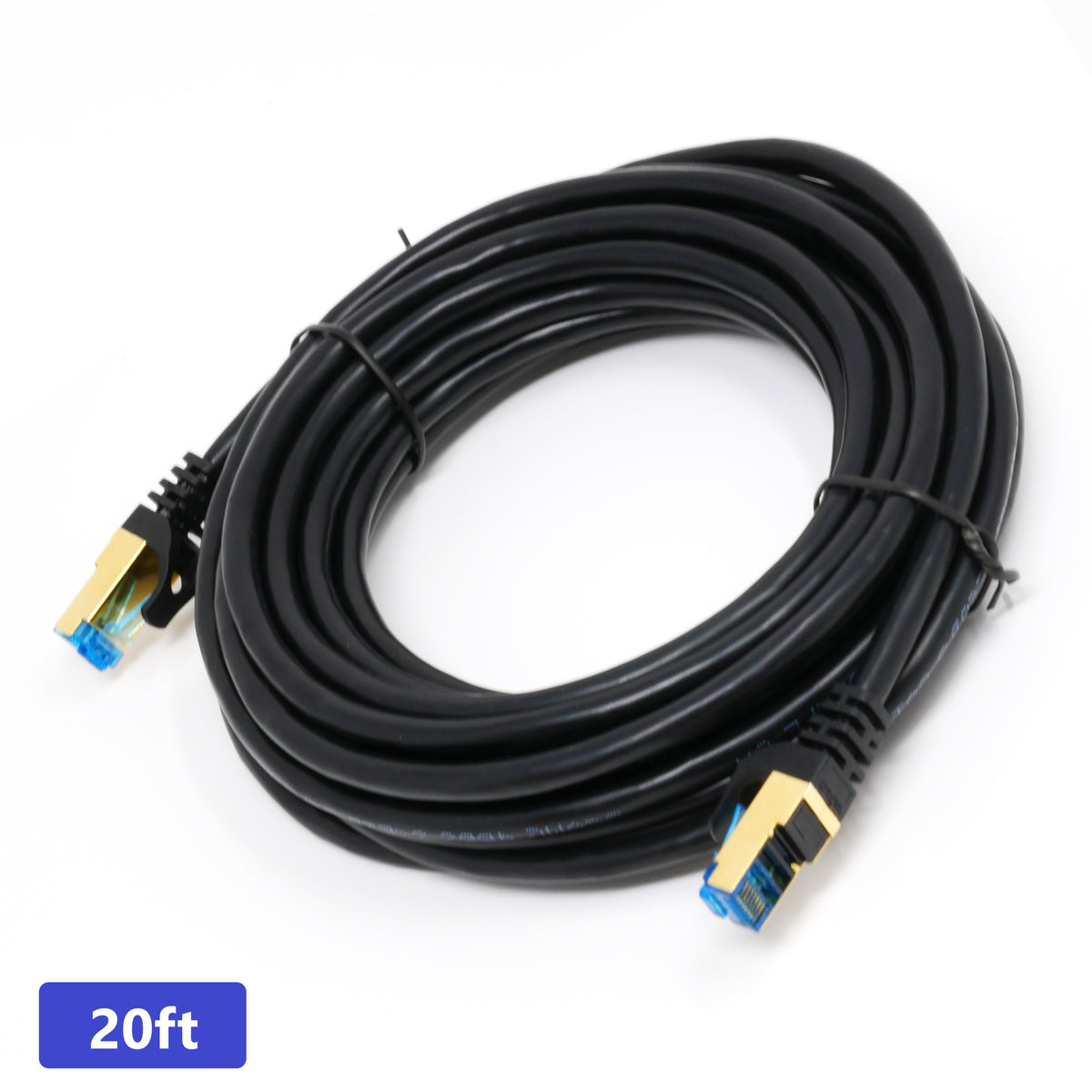 QualGear Cat 7 round Ethernet patch cable coiled, black, 20 ft length option