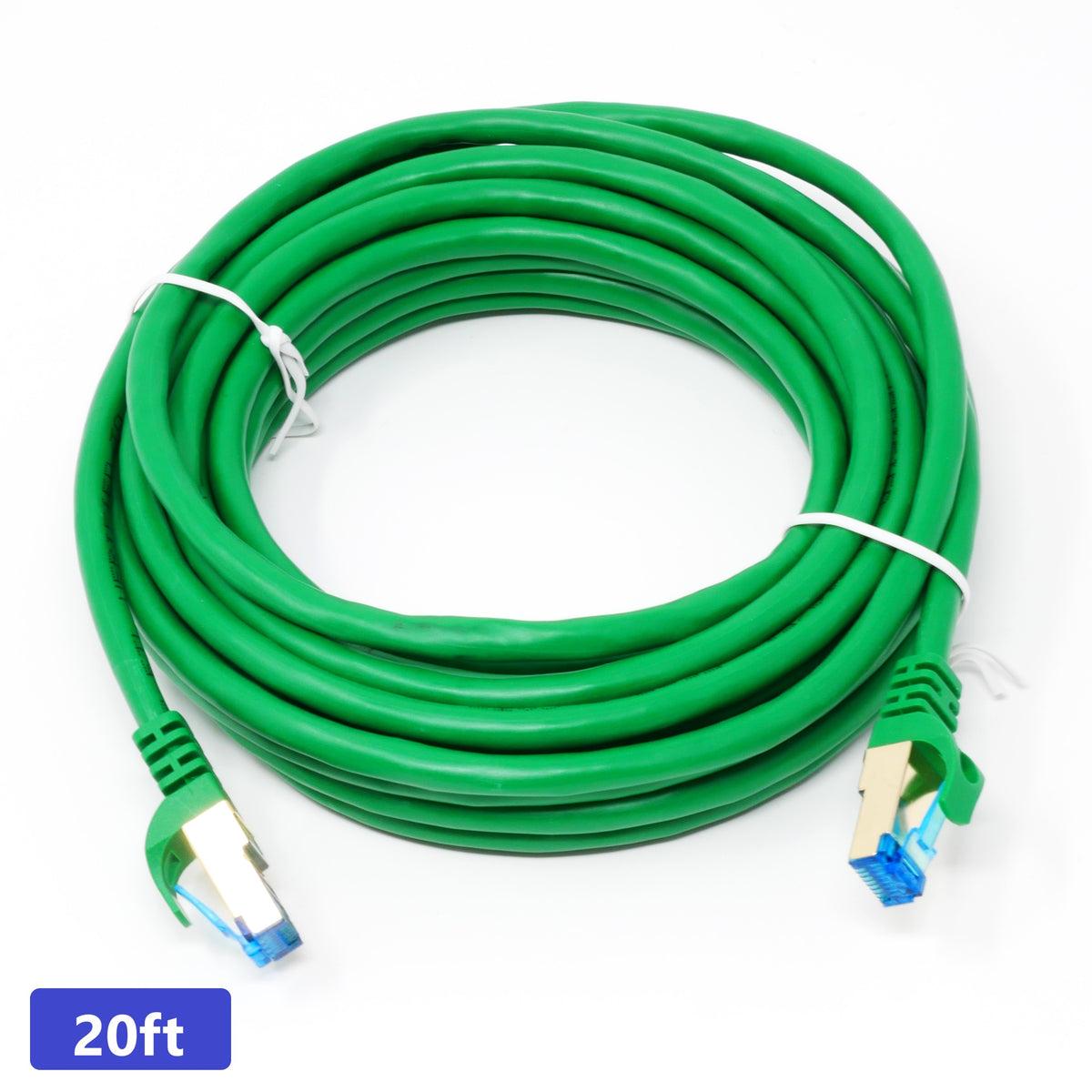 QualGear Cat 7 round Ethernet patch cable coiled, green, 20 ft length option