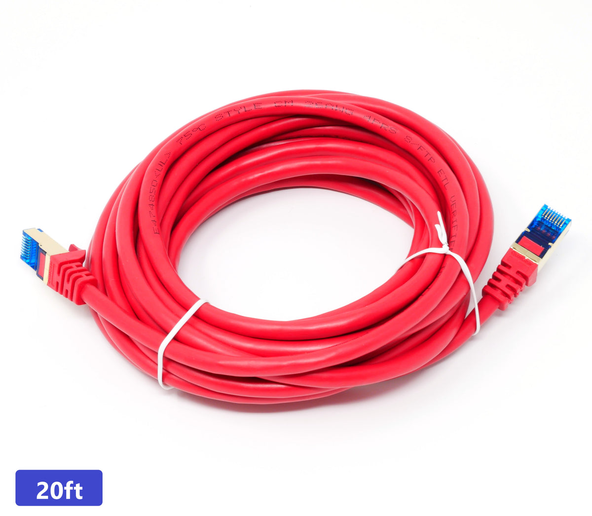 QualGear Cat 7 round Ethernet patch cable coiled, red, 20 ft length option