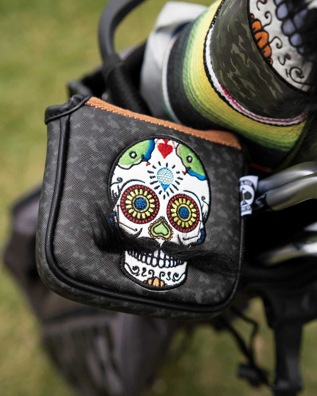 Mustache Sugar Skull - Mallet Putter Cover Gray Camo