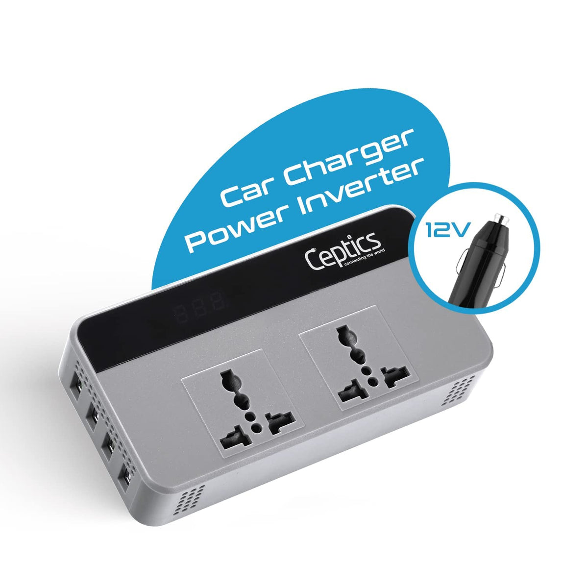 Ceptics 200W Car Power Inverter Charger with Digital Display and SmartVoltage™ Technology (PI-200W4U)