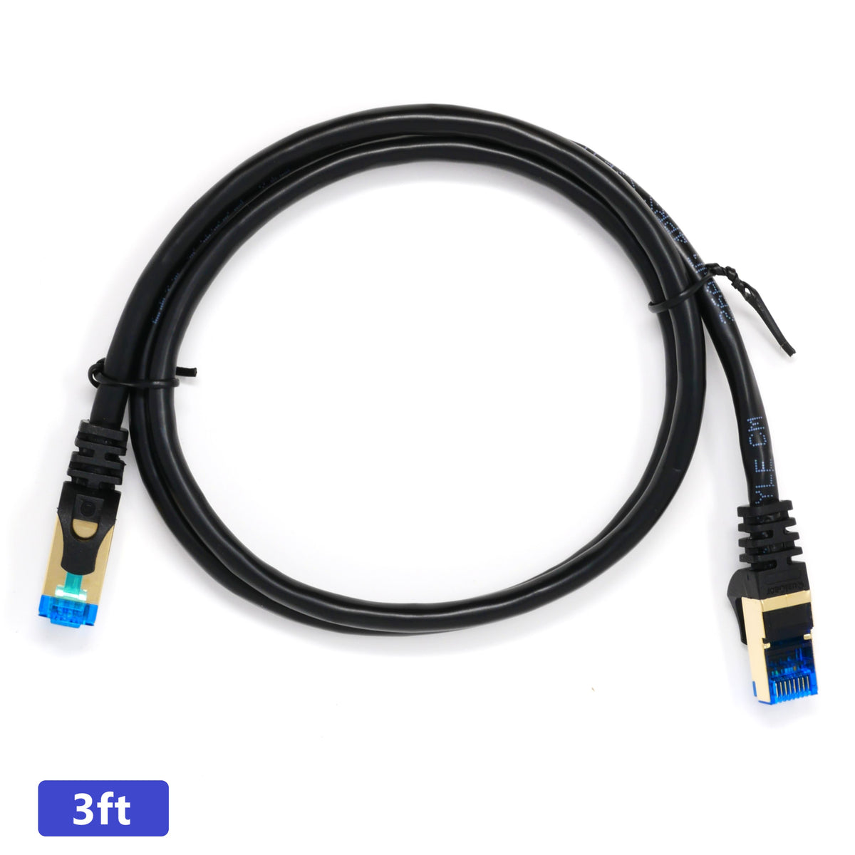 QualGear Cat 7 round Ethernet patch cable coiled, black, 3 ft length option