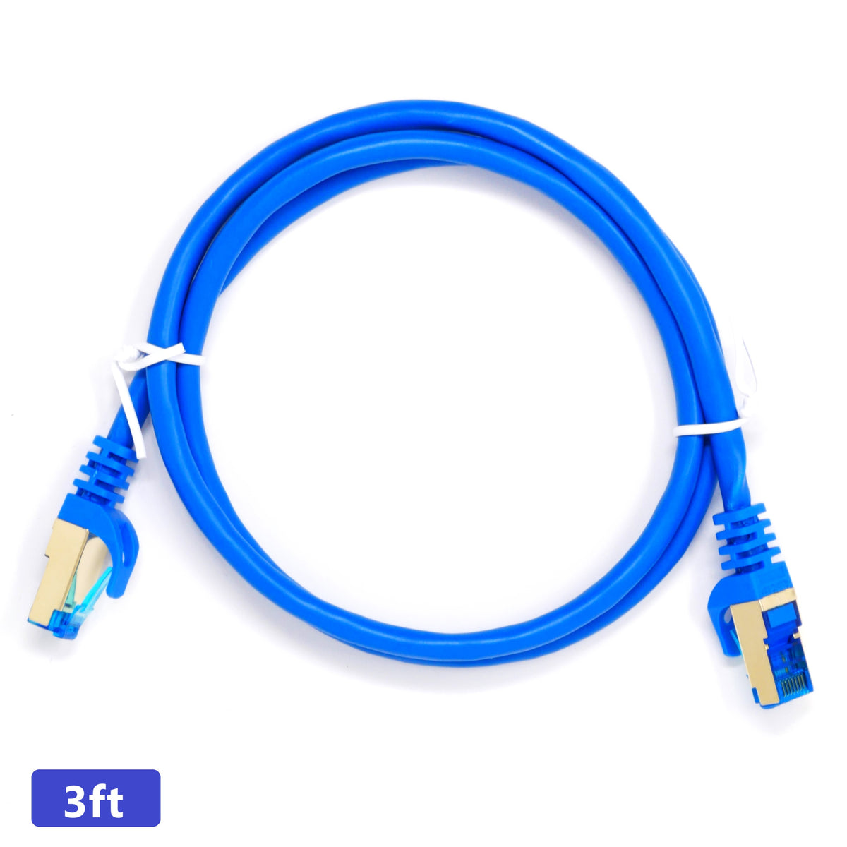 QualGear Cat 7 round Ethernet patch cable coiled, blue, 3 ft length option