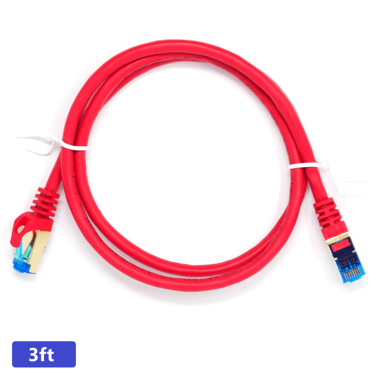 QualGear Cat 7 round Ethernet patch cable coiled, red, 3 ft length option