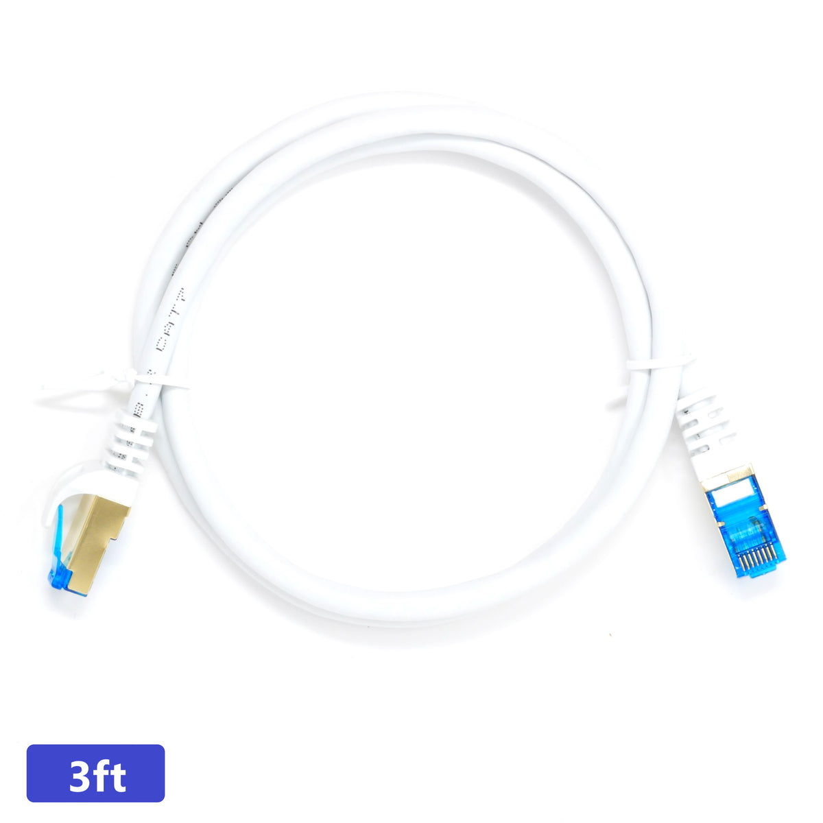 QualGear Cat 7 round Ethernet patch cable coiled, white, 3 ft length option