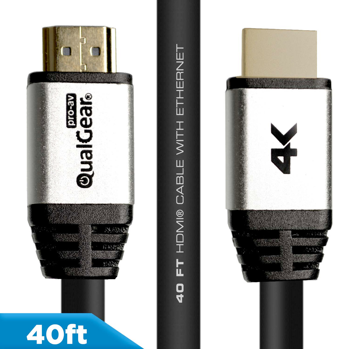 QualGear 4K HDMI 2.0 cable connectors with silver shells, 40 ft, CL3 rated