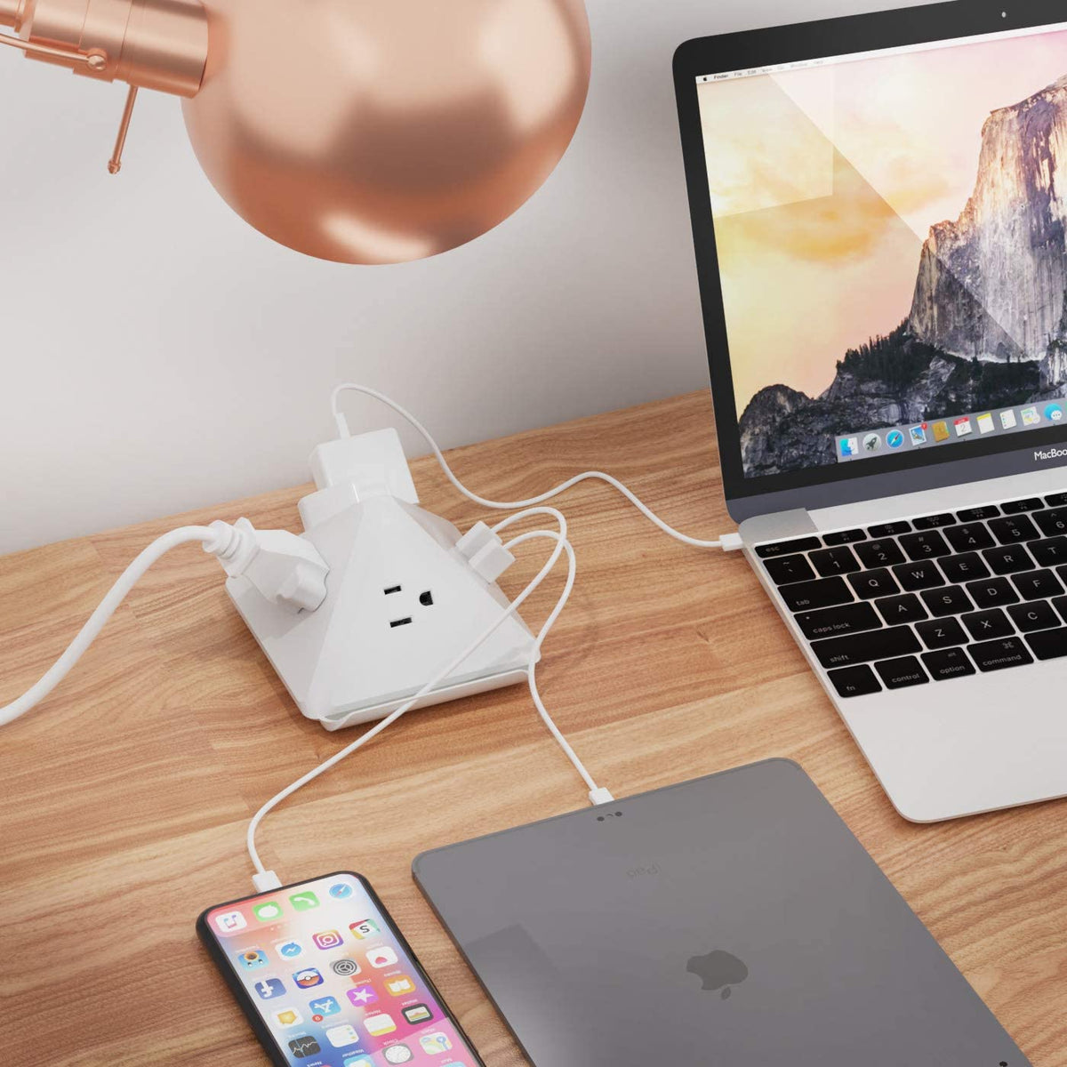21W 6 in 1 USB Power Strip - Grounded Dual USB + USB-C - 2 USA Input - (PS-3B3U-21W)