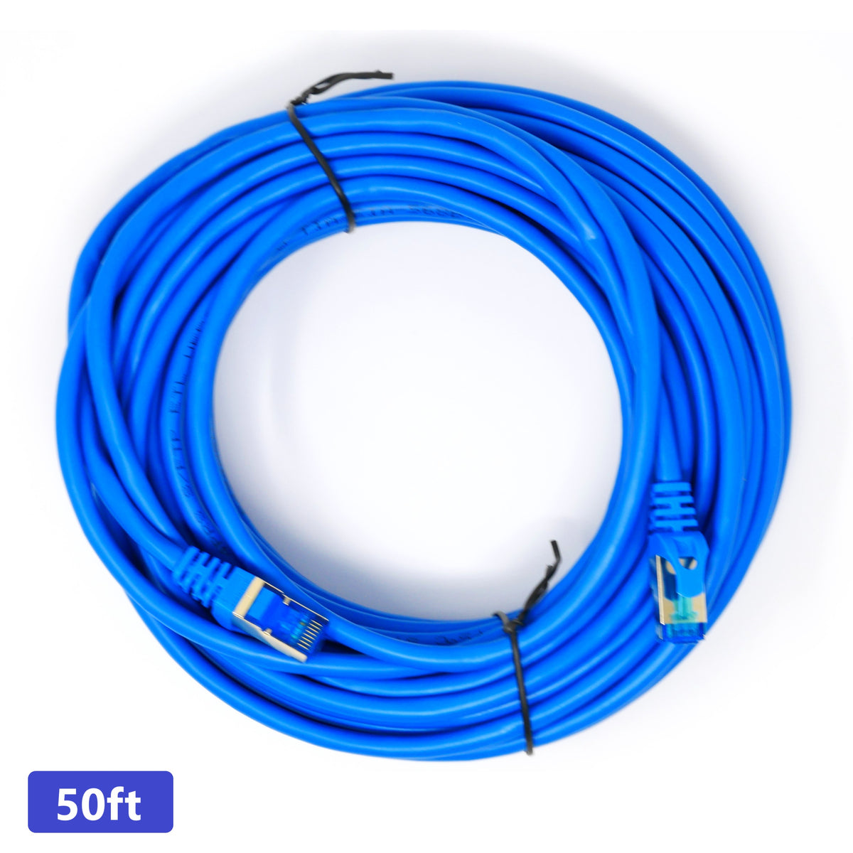 QualGear Cat 7 round Ethernet patch cable coiled, blue, 50 ft length option