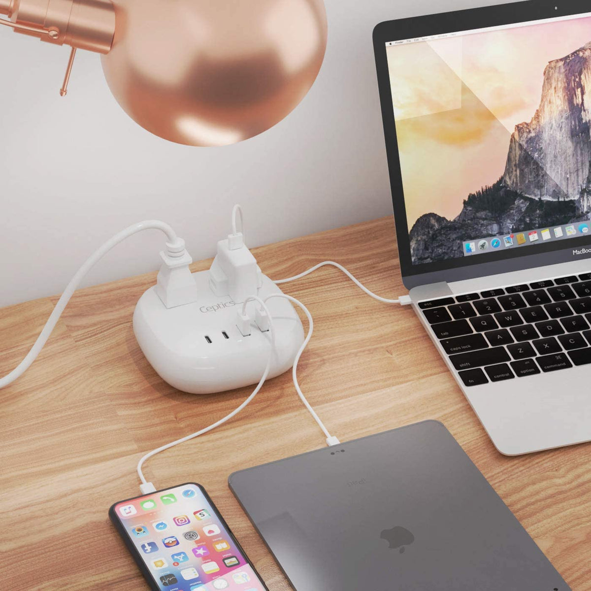 65W USB Power Strip with Dual USB + USB-C, 2 USA Input - Surge Protection (PS-2B4U-65W)