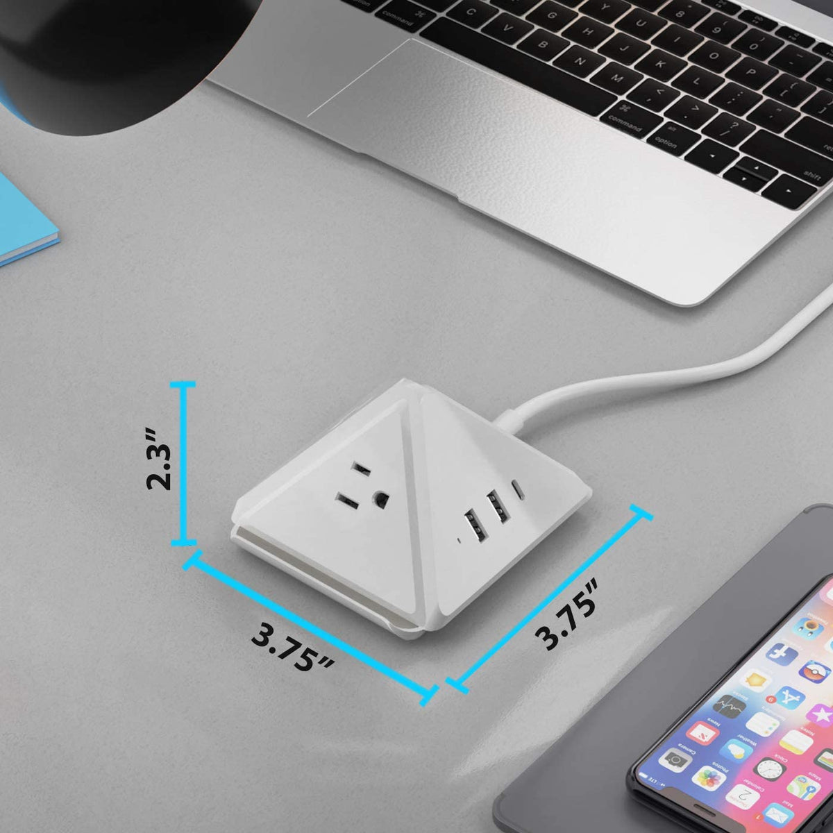 21W 6 in 1 USB Power Strip - Grounded Dual USB + USB-C - 2 USA Input - (PS-3B3U-21W)