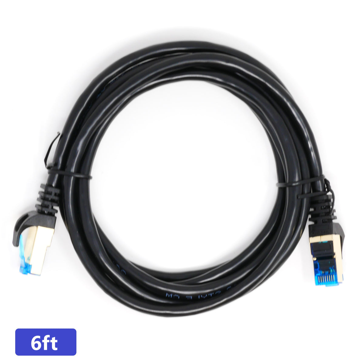 QualGear Cat 7 round Ethernet patch cable coiled, black, 6 ft length option