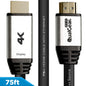 QualGear 4K HDMI 2.0 cable directional connectors labeled Display and Source, 75 ft, CL3 rated