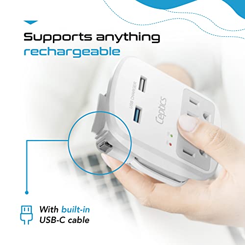 World-Way 6 Travel Adapter Kit | 2 USB, 1 USB-C Cable + 2 US Outlets - Grounded (WPS-2B)