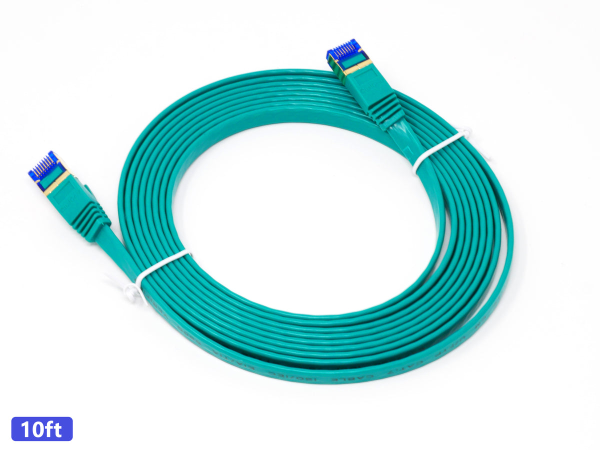 QualGear Cat 7 flat Ethernet patch cable coiled, green, 10 ft length option