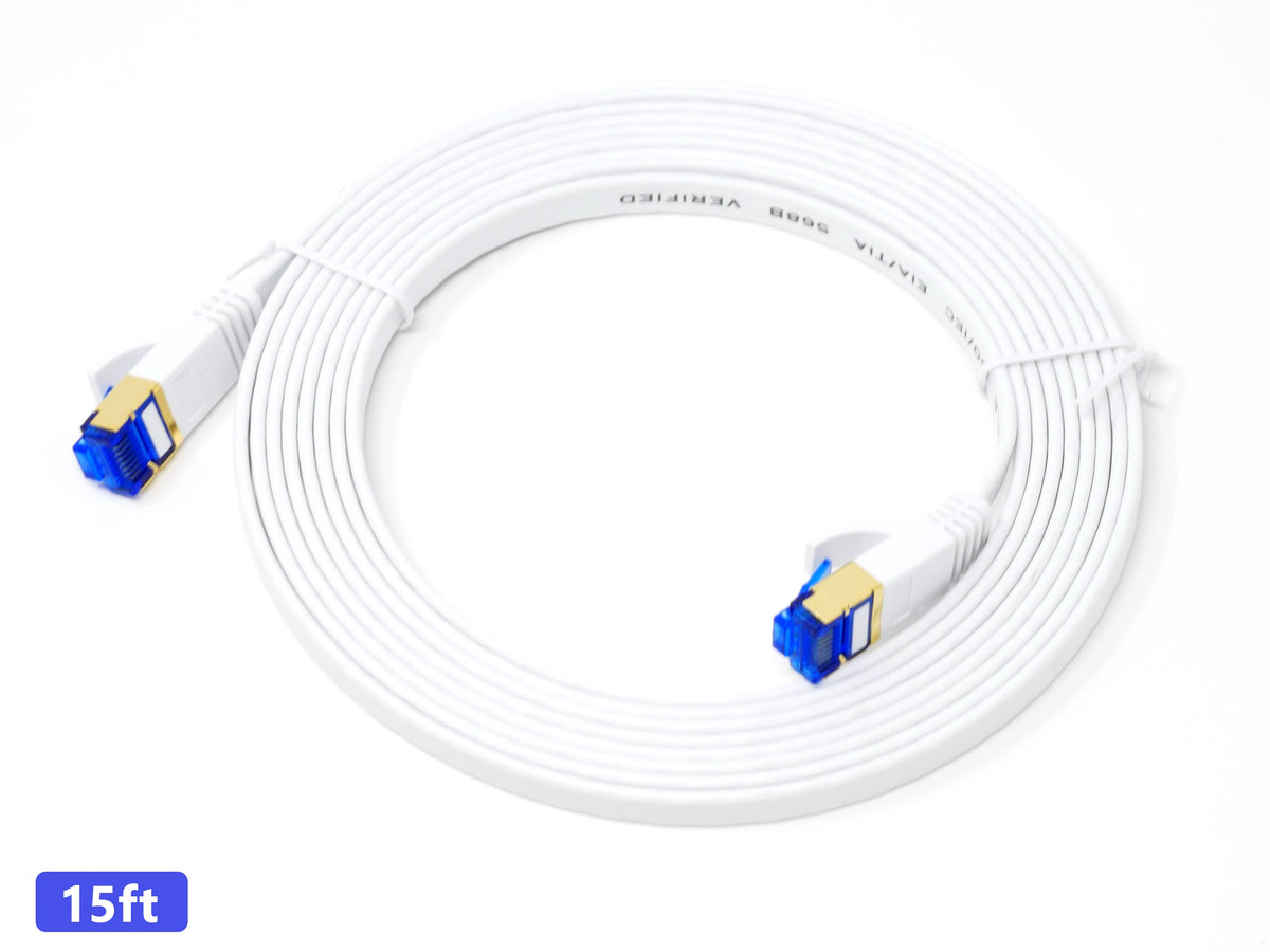 QualGear Cat 7 flat Ethernet patch cable coiled, white, 15 ft length option