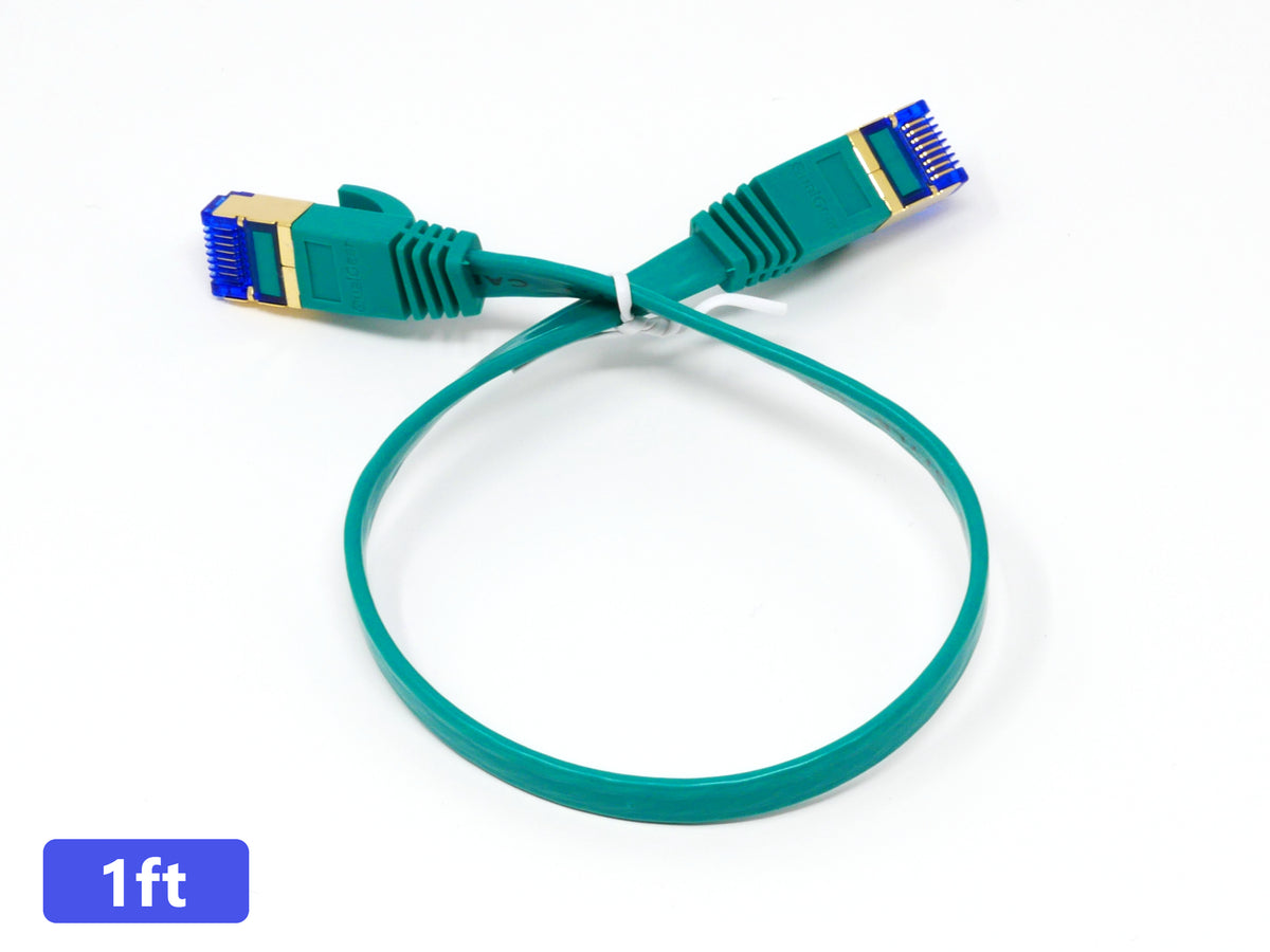 QualGear Cat 7 flat Ethernet patch cable coiled, green, 1 ft length option