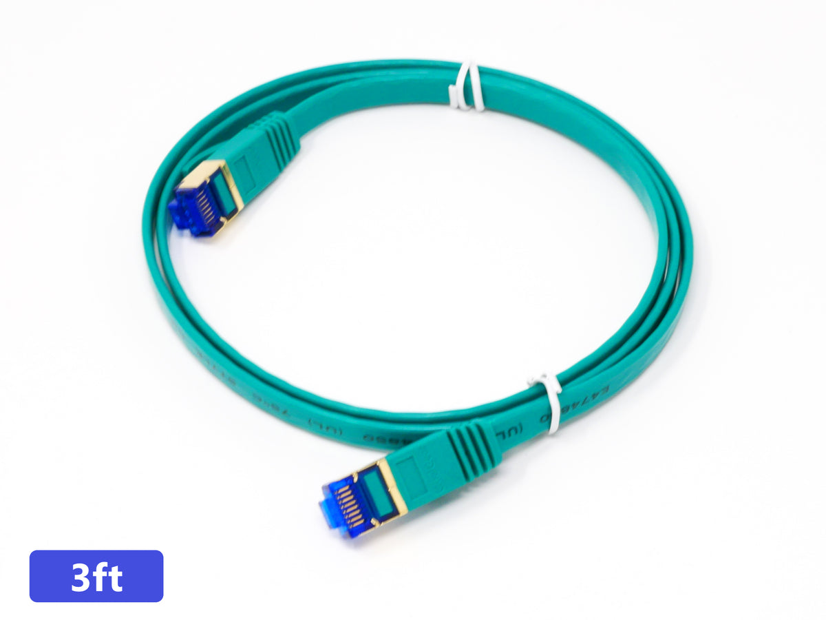 QualGear Cat 7 flat Ethernet patch cable coiled, green, 3 ft length option