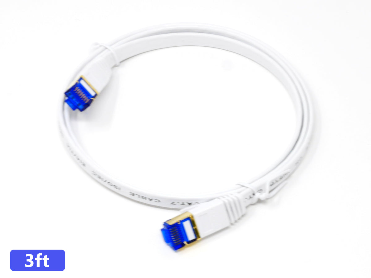 QualGear Cat 7 flat Ethernet patch cable coiled, white, 3 ft length option