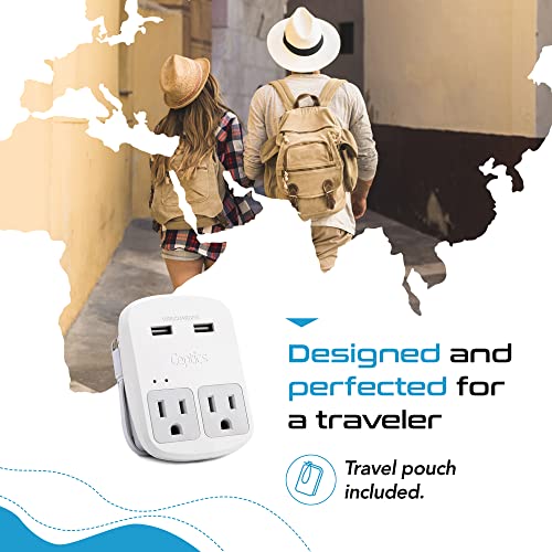 World-Way 6 Travel Adapter Kit | 2 USB, 1 USB-C Cable + 2 US Outlets - Grounded (WPS-2B)