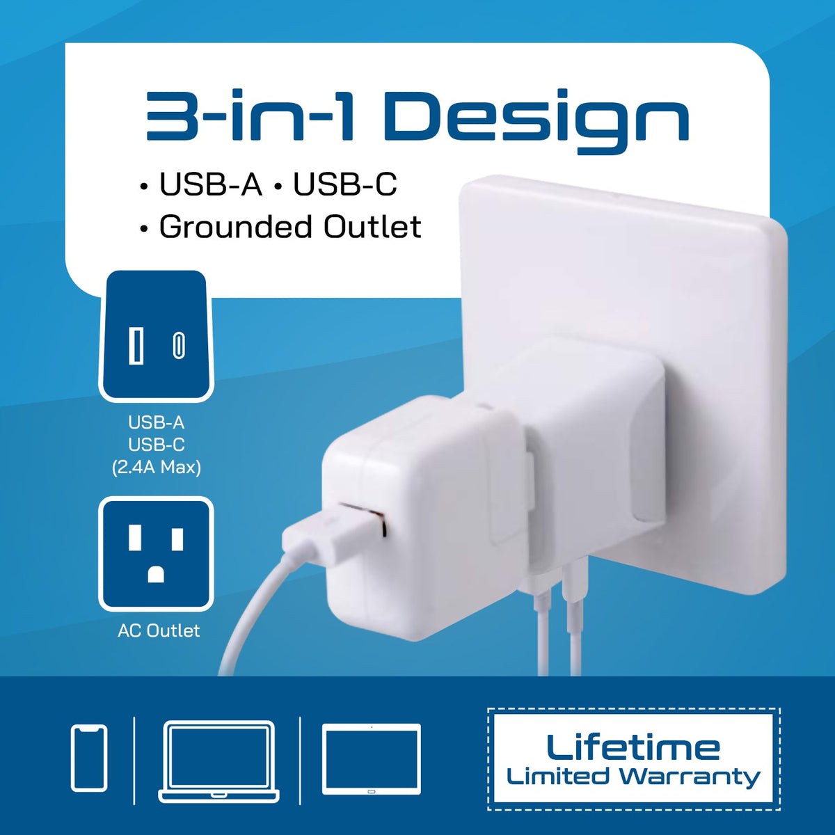 Japan, Philippines Travel Adapter - Type A - USB-A + USB-C (CTU-6)