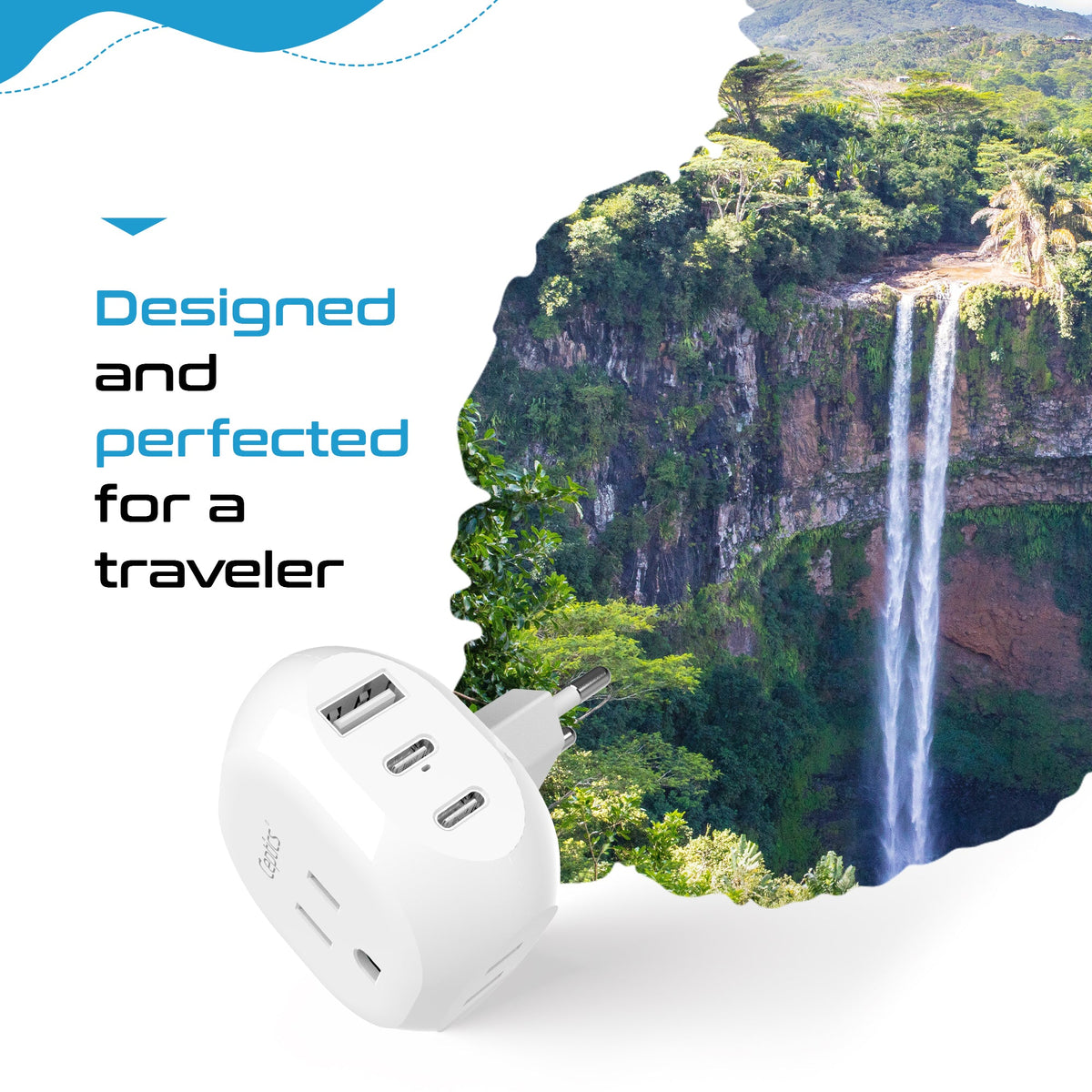 European Travel Plug Adapter - Type C - 5 in 1 - Ultra Compact (PTU-9C)