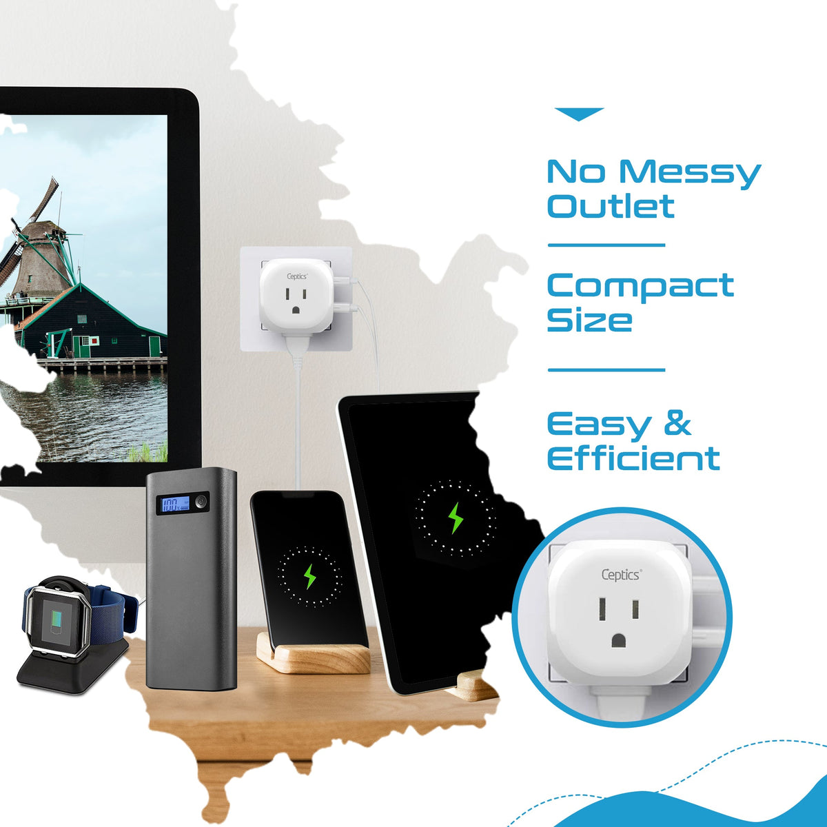 European Travel Plug Adapter - Type C - 5 in 1 - Ultra Compact (PTU-9C)