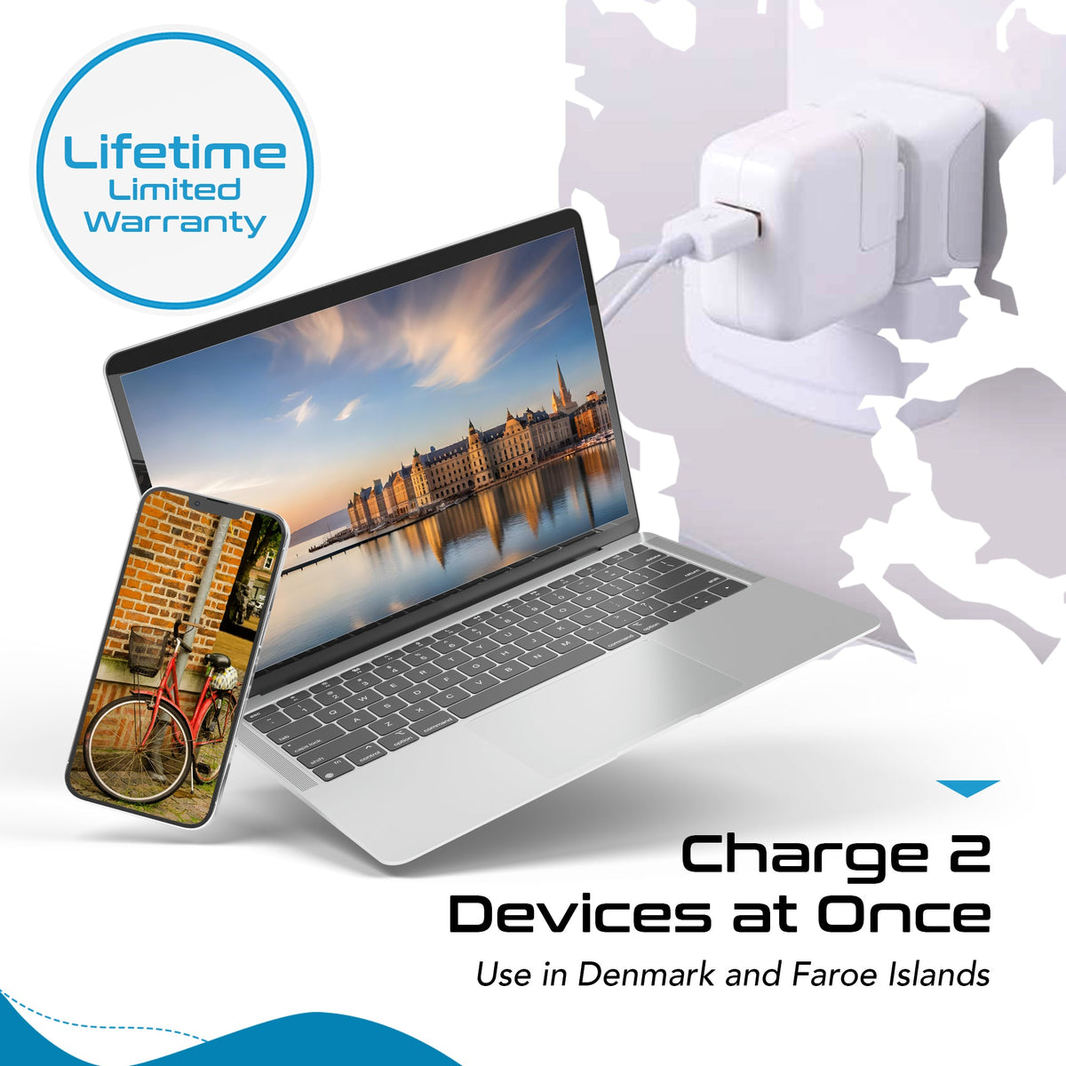 Denmark Travel Adapter - Type K - Ultra Compact (CT-20 ,3 PACK)