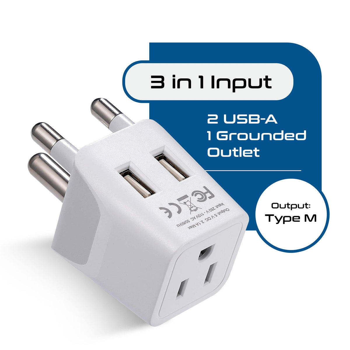 South Africa Travel Adapter - Type M - Dual USB (CTU-10L)