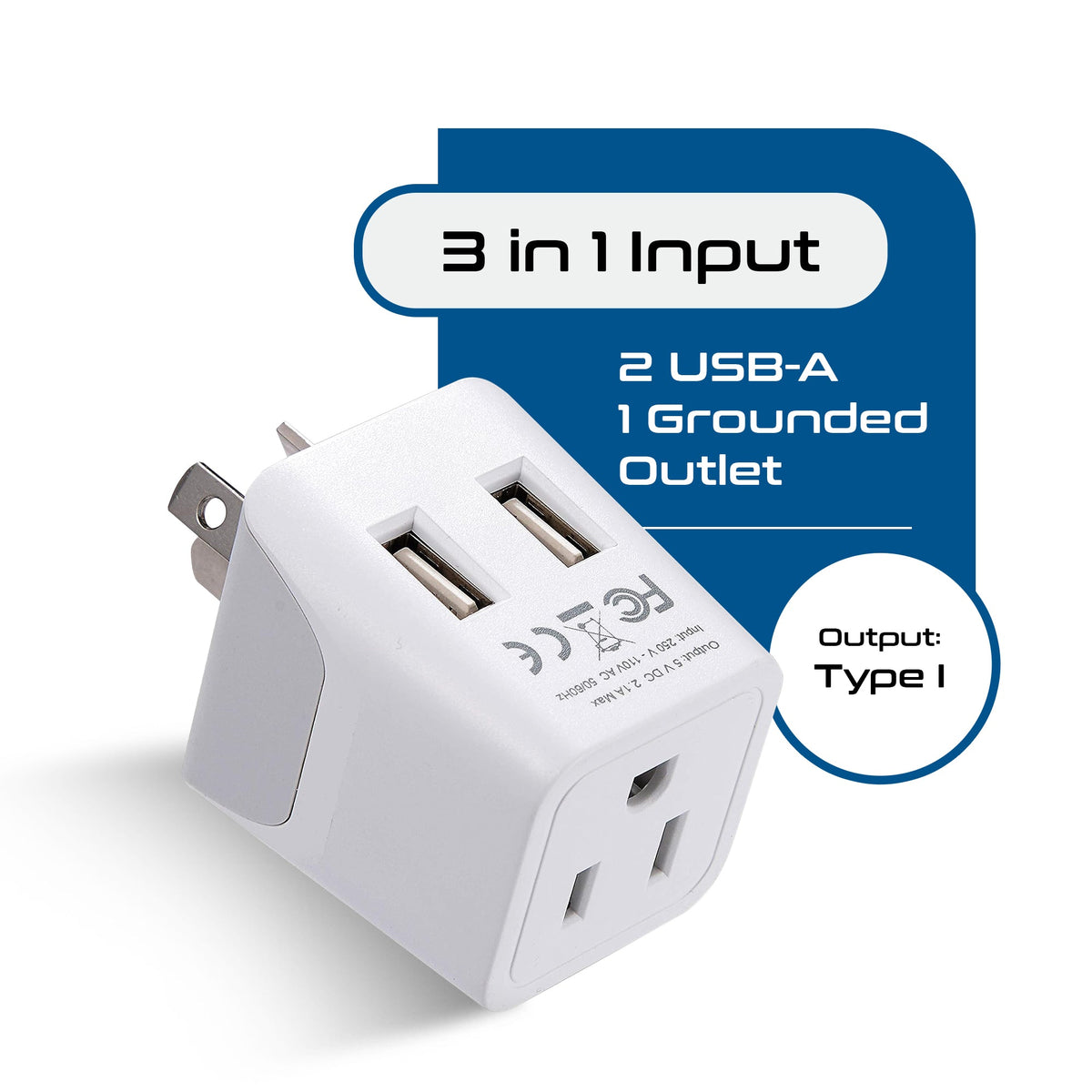 Australia, China Travel Adapter Plug with Dual USB - Type I - 2 Pack (CTU-16-2PK)