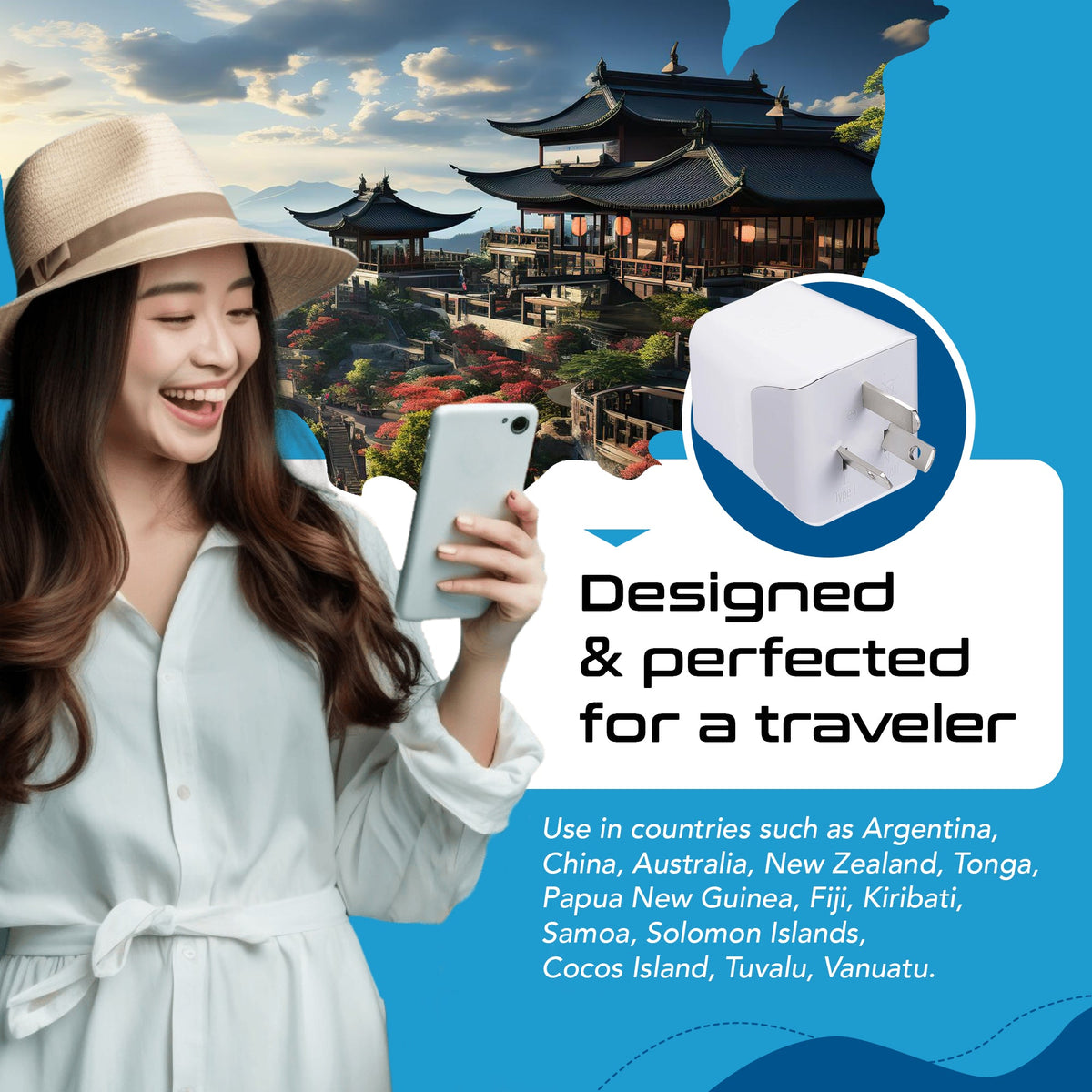 Australia, China Travel Adapter Plug with Dual USB - Type I - 2 Pack (CTU-16-2PK)