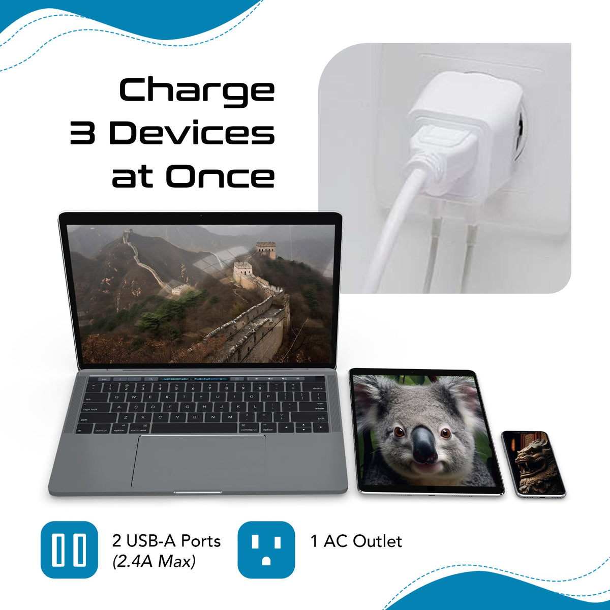 Australia, China Travel Adapter Plug with Dual USB - Type I - 2 Pack (CTU-16-2PK)