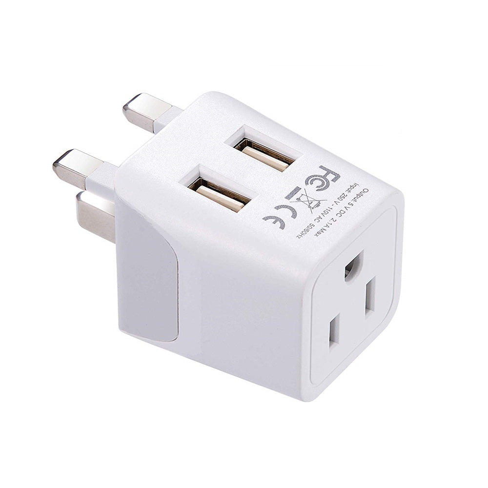UK, England Travel Adapter Plug with Dual USB - Type G - 2 Pack (CTU-7)
