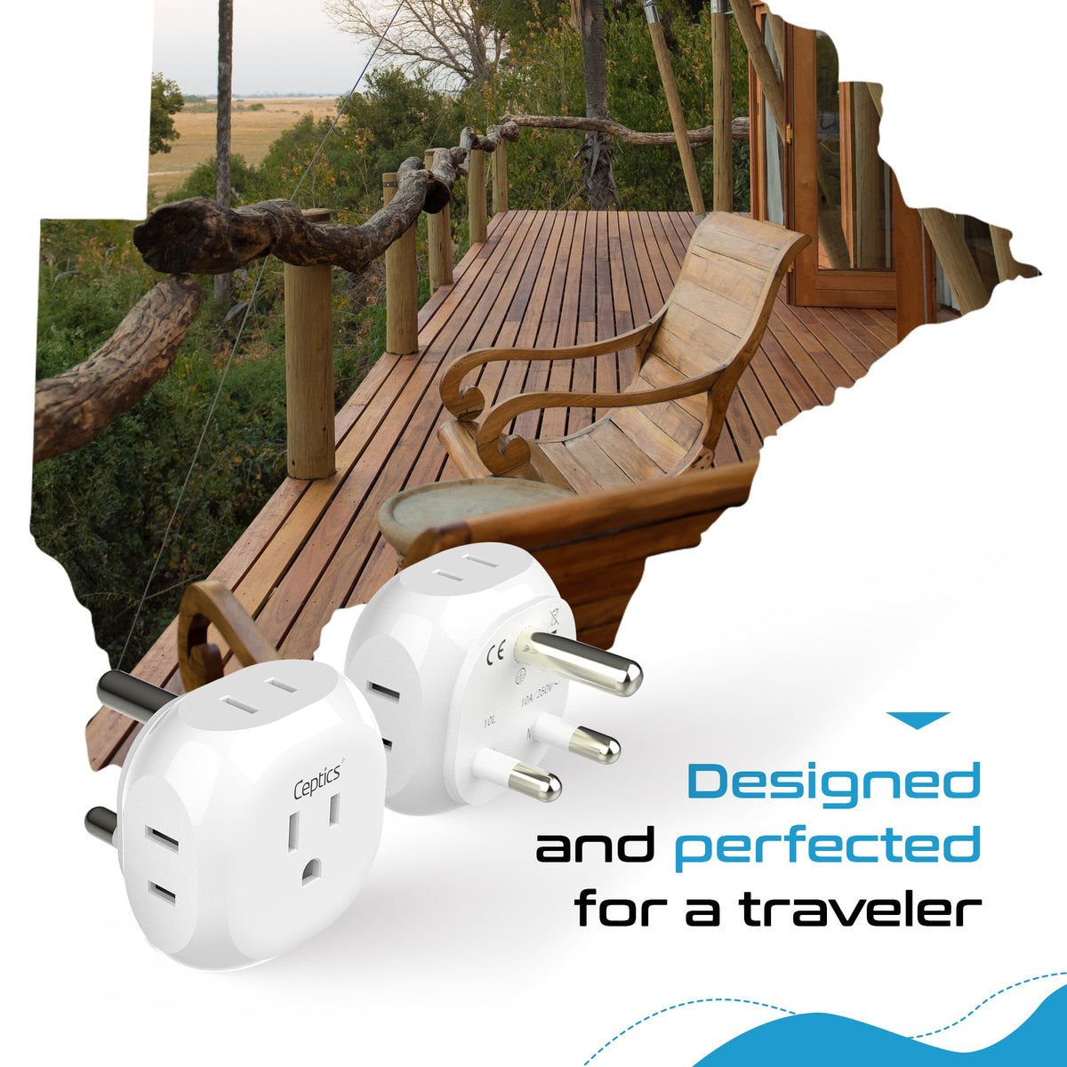 South Africa Travel Plug Adapter - 4 in 1 - Ultra Compact - Light Weight - 2 Pack (PT-10L-2PK)
