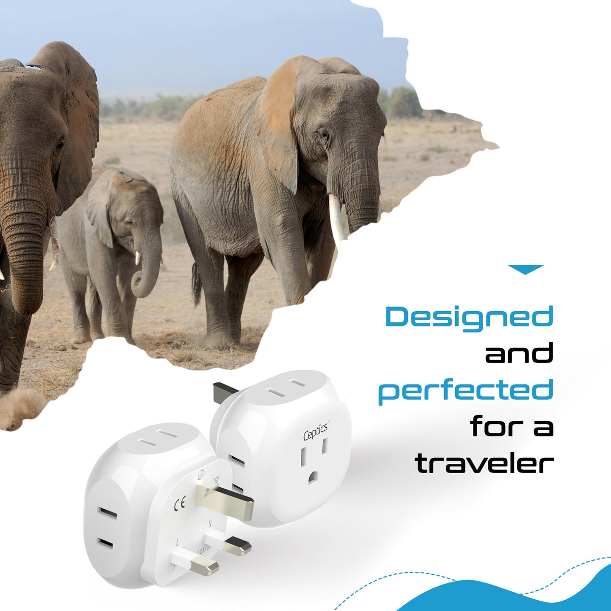 UK, Ireland Travel Plug Adapter - 4 in 1 - Ultra Compact - Light Weight - 2 Pack (PT-7-2PK)